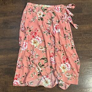 Bobeau Floral Faux Wrap Skirt Size Large